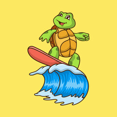cartoon animal design surfing tortoise cute mascot logo