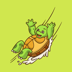cartoon animal design tortoise playing on the slide cute mascot logo