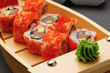 California sushi roll on plate close up