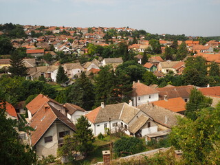 Fototapeta na wymiar Tiled roofs, panoramic views. Novi Sad, Serbia