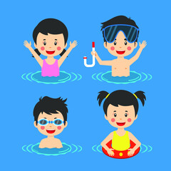 Kids Having Fun Swimming Sea