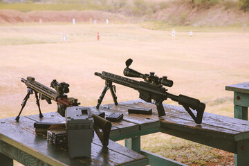 Sniper rifle at Koko Head Shooting Complex，Honolulu, Oahu, Hawaii. Gun. A sniper rifle is a...