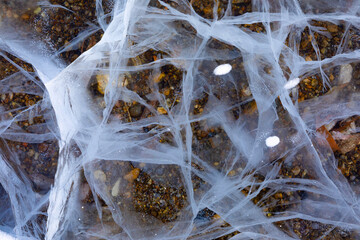 Texture of ice of Baikal lake in Siberia