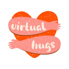 Virtual hug. Hands hugging heart. Social distance relationship Covid Valentines Day Quarantine virtual dating Vector