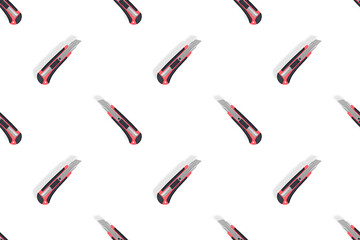 Stationery knives seamless pattern on a white background.