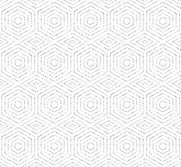 Fototapeta premium Geometric repeating ornament with hexagonal dotted elements. Geometric modern grey ornament. Seamless abstract modern pattern