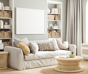 Mockup poster frame in cozy home interior background, 3d render © artjafara