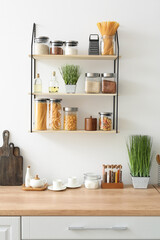 Utensils with products on counter in kitchen