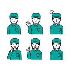 Work clothes female facial expression illustration set, collection