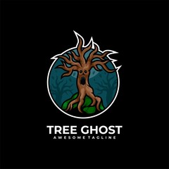 Tree ghost illustration logo design vector