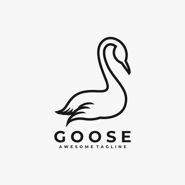 Goose line art logo design vector