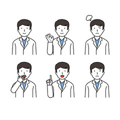 Male doctor facial expression illustration set, collection