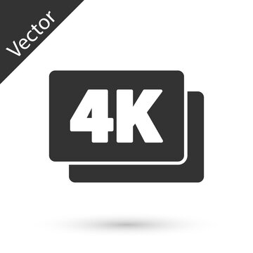 Grey 4k Ultra HD icon isolated on white background. Vector.
