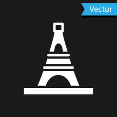 White Eiffel tower icon isolated on black background. France Paris landmark symbol. Vector.