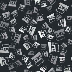Grey Old Ukrainian house hut icon isolated seamless pattern on black background. Traditional village house. Vector.