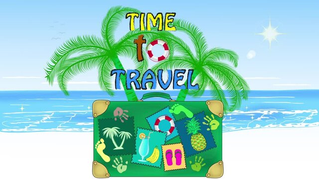 Time to travel. Sea tour. Summer time animation. Footage in cartoon style.