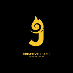 Initial letter J with flame logo vector concept element, letter J logo with fire burn for company and business