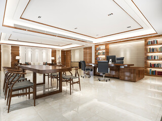 3d rendering luxury business meeting and working room in executive office