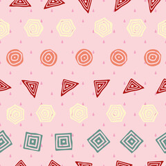 Geometric shapes rain drop spiral circle square triangle seamless pattern. Modern stylish texture.