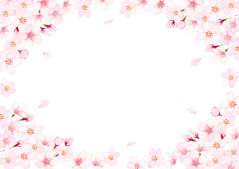 Fototapeta na wymiar 桜の花の水彩イラストフレーム