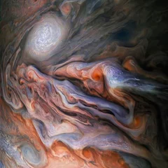 Keuken spatwand met foto De ongelooflijke schoonheid van de atmosfeer van Jupiter. Jovian Close Encounter. Het oppervlak van Jupiter. Elementen van afbeelding geleverd door NASA © EvgeniyQW