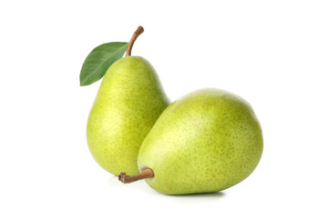 Fresh green pears isolated on white background