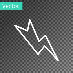 White line Lightning bolt icon isolated on transparent background. Flash sign. Charge flash icon. Thunder bolt. Lighting strike. Vector Illustration.