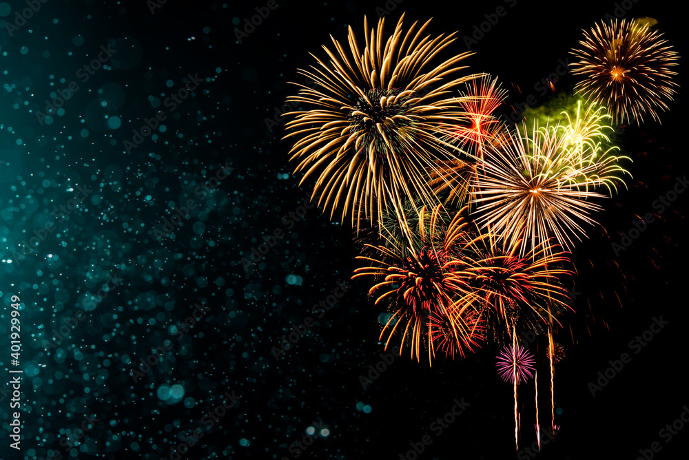 Wall mural fireworks with abstract bokeh background