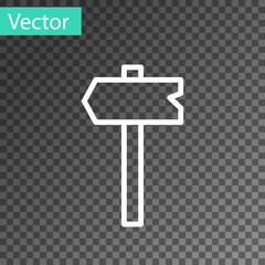 White line Road traffic sign. Signpost icon isolated on transparent background. Pointer symbol. Isolated street information sign. Direction sign. Vector.