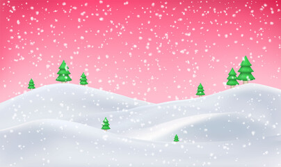 Merry Christmas Landscape Snow background Vector. Template design