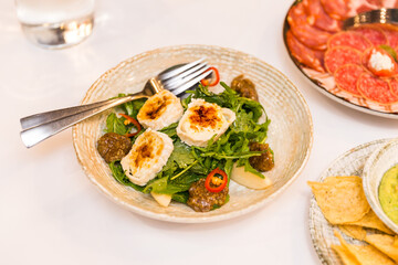 Snacks served on a festive table in a Brazilian restaurant.