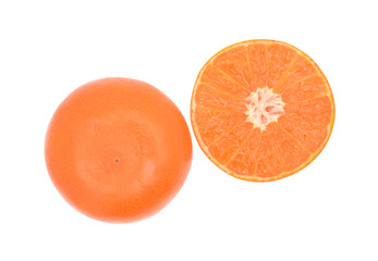 ( Top view ) Sliced ripe orange fruit on white background.