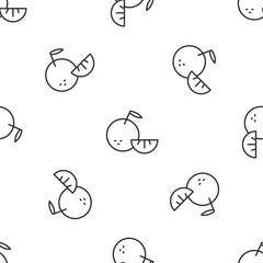 Grey line Citrus fruit icon isolated seamless pattern on white background. Orange in a cut. Healthy lifestyle. Vector.