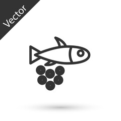 Grey line Fish with caviar icon isolated on white background. Vector..