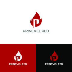Letter P Logo, with fire logo and One Number design Logo.