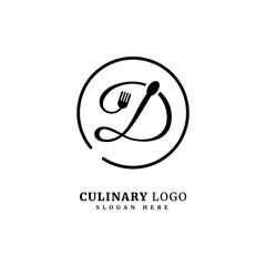 Initial letter D with spoon and fork for restaurant concept. letter D logo, fit for company and culinary business.