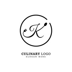 Obraz premium Initial letter K with spoon and fork for restaurant concept. letter K logo, fit for company and culinary business.