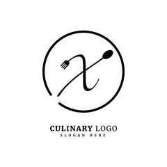 Initial letter X with spoon and fork for restaurant concept. letter X logo, fit for company and culinary business.