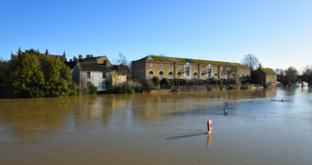 The River Ouse bursting its banks and flooding St Neots  Cambridgeshire 