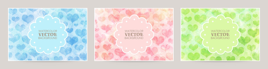 colorful watercolor heart pattern. vector background set