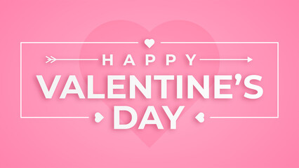 Happy Valentine's day text, hand lettering typography poster on pink background. Vector illustration. Romantic quote postcard, card, invitation, banner template. 