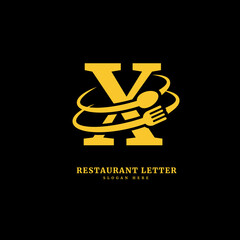 Initial letter X with spoon and fork for restaurant concept. letter X logo, fit for company and culinary business.