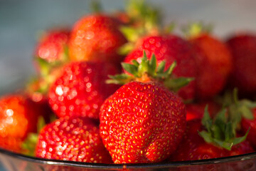 Ripe strawberries offered for making fresh juice, dessert and alcohol cocktail.