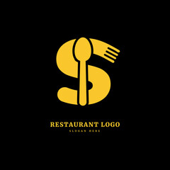 Initial letter S with spoon and fork for restaurant concept. letter S logo, fit for company and culinary business.