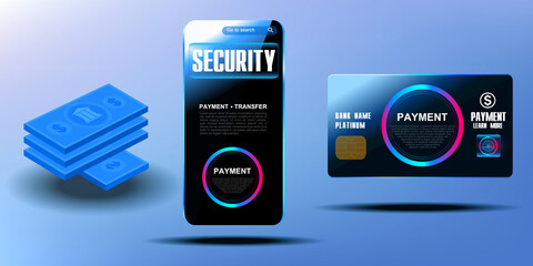 Smartphone with bank credit card. Business concept of electronic payments via mobile banking. Electronic money, internet payment. Business concept banner