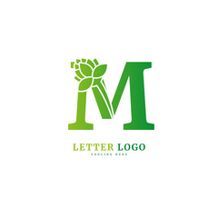 Initial letter M with natural logo vector concept element. letter M monogram, with organic floral fit for company and business
