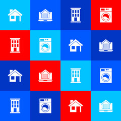 Set House, Online real estate house, and Washer icon. Vector.