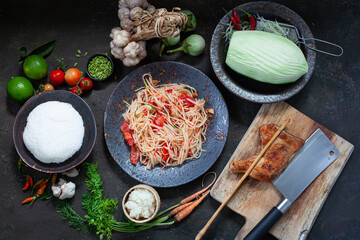 Som Tam Thai -Ingredients Papaya Salad Thai Food Style ,Thai Salad, 
