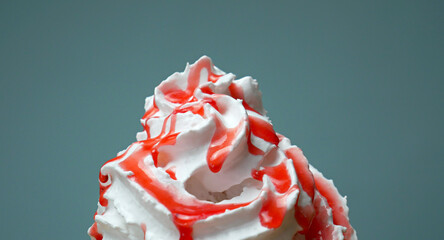 Close up Strawberry sauce on Whip cream, Food concept Front view.