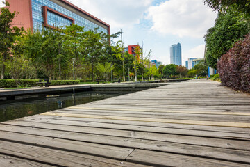 Alley with office buildings in modern Budapest area